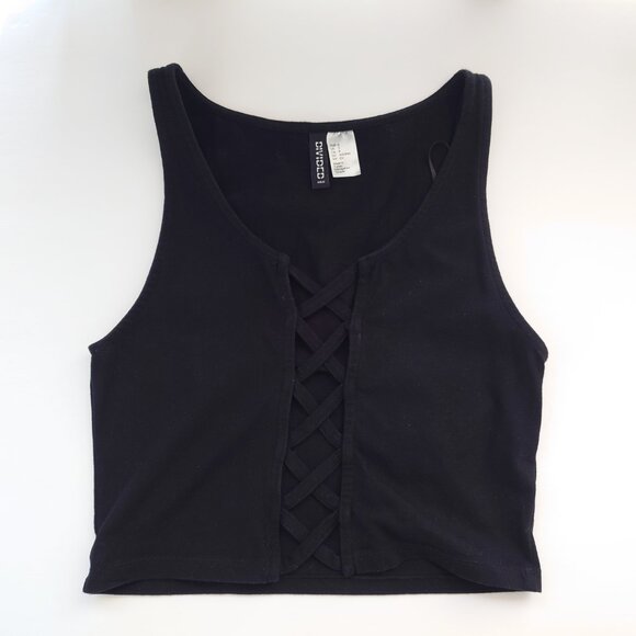 H&M Black Lace Up Crop Top in S - Picture 1 of 6